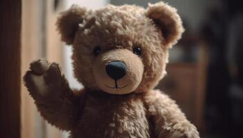 süß Teddy Bär bringt Freude zu Kind alt gestaltet Feier generiert durch ai foto