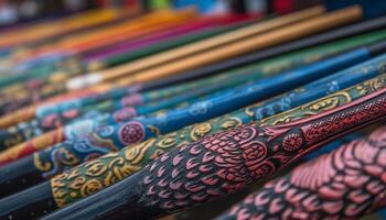 beschwingt Farben schmücken handgemacht Osten asiatisch Kunst Souvenirs zum Verkauf generiert durch ai foto