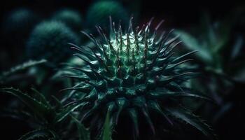 Scharf Dorn auf Grün Blatt, vergrößert unter Wasser im Natur generiert durch ai foto