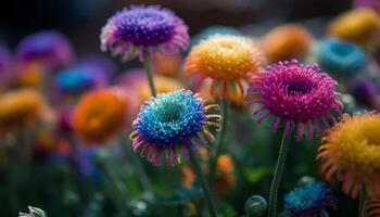 beschwingt lila und multi farbig Wildblumen im ein Wiese generiert durch ai foto