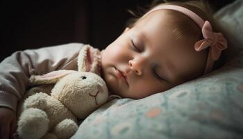 Weichheit von Decke bringt Komfort zu Neugeborene Baby Mädchen Bettzeit generiert durch ai foto