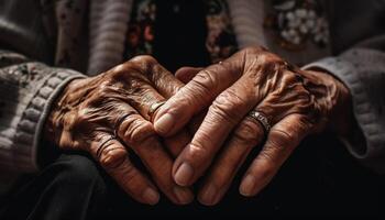 Senior Paar halten Hände, umarmen, Liebe, Zusammengehörigkeit, Verbindung, Ehe generiert durch ai foto