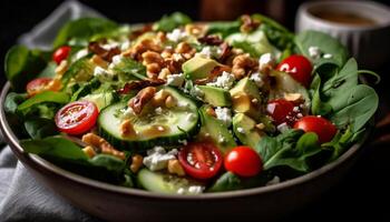 frisch Gourmet Salat, ein gesund Vegetarier Mahlzeit mit organisch Zutaten generiert durch ai foto