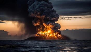 Verbrennung Sonnenuntergang Himmel, natürlich Phänomen von Feuer und Zerstörung generiert durch ai foto
