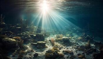 Schwimmen mit multi farbig Meer Leben im tropisch unter Wasser Paradies generiert durch ai foto