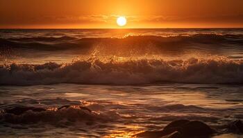 golden Horizont spiegelt still Schönheit von Natur tropisch Küste generiert durch ai foto