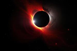 Solar- System und Planet im tief Raum. bunt abstrakt Hintergrund. ein schwarz Loch Essen ein groß rot Stern, ai generiert foto