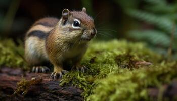 flauschige grau Eichhörnchen Essen Gras, suchen beim Kamera mit Wachsamkeit generiert durch ai foto