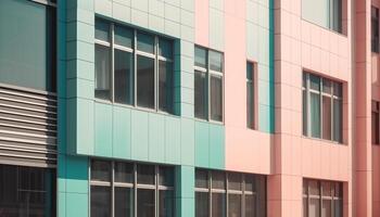 hoch Stahl Wolkenkratzer mit beschwingt Blau Glas Fassade spiegelt Stadt Leben generiert durch ai foto