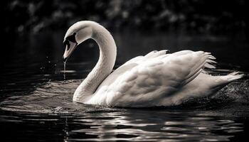 majestätisch Schwan gleitet auf still Teich, Eleganz im einfarbig generiert durch ai foto