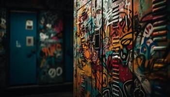 beschwingt Graffiti Wandgemälde zeigt Stadt Leben mit modern die Architektur Design generiert durch ai foto