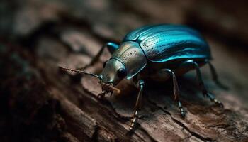 klein Rüsselkäfer kriechen auf Grün Blatt, Makro Fokus auf Vordergrund generiert durch ai foto