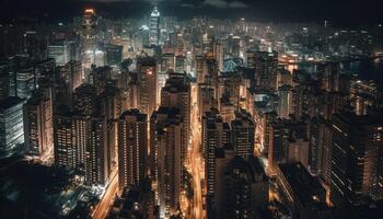 glühend Wolkenkratzer erleuchten das Stadt Horizont beim Einbruch der Dunkelheit generiert durch ai foto