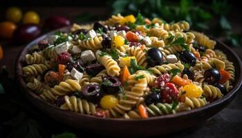 gesund Vegetarier Pasta Mahlzeit mit frisch Tomate und Kraut Variation generiert durch ai foto