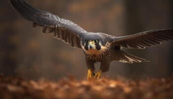 Verbreitung Flügel, voll Länge, Mitte Luft, schließen hoch, Adler Eule Porträt generiert durch ai foto
