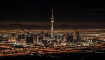 beleuchtet Tokyo Himmel Baum Türme Über überfüllt Stadt Straßen beim Dämmerung generiert durch ai foto