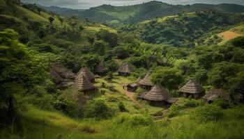 uralt Ruinen und Reis Reisfelder, bali Schönheit im Natur Panorama generiert durch ai foto