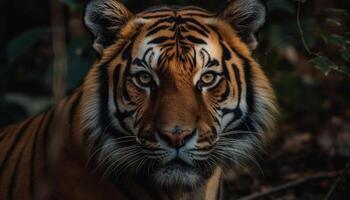 Bengalen Tiger starren beim Kamera, majestätisch Schönheit im Natur generiert durch ai foto