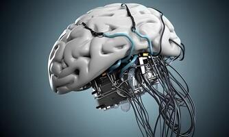 Roboter Gehirn mit detailliert Schaltkreise. Konzept von künstlich Intelligenz, Gehirn Leistung oder Energie. ai generiert foto
