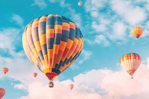 bunt heiß Luft Luftballons im Flug, ai generiert foto