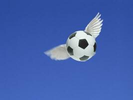 Fußball Ball haben Flügel fliegen im das Luft auf Blau Himmel foto