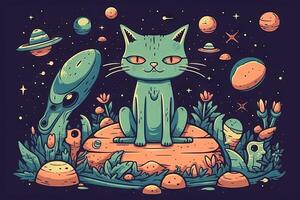 Gruß das Universum Sternenflotte Katze Illustration generativ ai foto