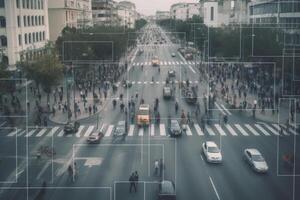 Gesicht Anerkennung System im Straße Überwachung Kameras. generativ ai foto