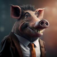 Wildschwein tragen gekleidet ein Geschäftsmann ai generiertwildschwein tragen gekleidet ein Geschäftsmann ai generiertwildschwein tragen gekleidet ein Geschäftsmann ai generiert foto