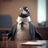 Pinguin tragen gekleidet ein Geschäftsmann ai generiert foto