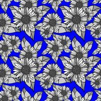 Helles, nahtloses Muster aus großen schwarzen und weißen Blütenständen auf blauem Hintergrund, Textur, Design foto