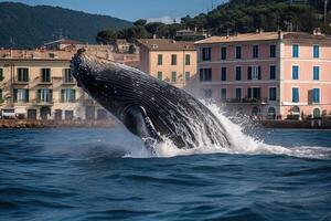 Buckel Wal verletzen aus von Genua Küste Illustration generativ ai foto