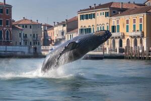 Buckel Wal verletzen im Venedig Kanal Illustration generativ ai foto