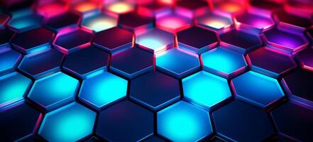 Hexagon geometrisch Muster Hintergrund mit leuchtend Wirkung, generativ ai foto