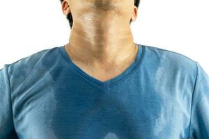 Schweiß nass Hemd Männer und Körper Geruch Weiß Hintergrund foto