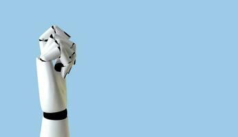 industriell Technologie Roboter Hand auf Blau Hintergrund foto