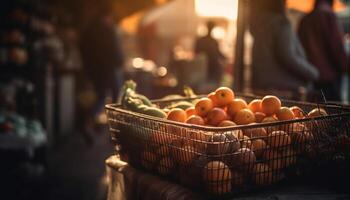 gesund Essen mit frisch organisch Früchte und Gemüse von das Bauernhof generiert durch ai foto
