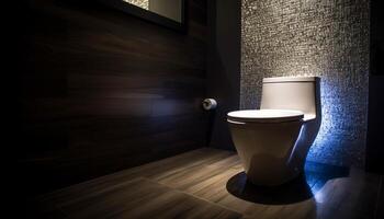 modern Luxus Badezimmer mit sauber Holz Bodenbelag und elegant Design generiert durch ai foto