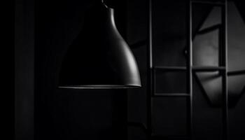 modern Eleganz leuchtet dunkel inländisch Zimmer mit glänzend Metall Lampe generiert durch ai foto