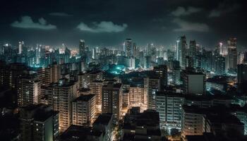 beleuchtet Wolkenkratzer Licht oben das modern Stadt Horizont beim Dämmerung generiert durch ai foto