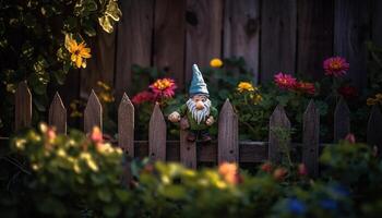 rustikal Streikposten Zaun Frames heiter Blume Wiese im Natur Schönheit generiert durch ai foto