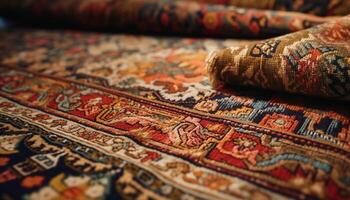Türkisch Kelim Teppich ein gewebte Tapisserie von einheimisch Kunst und Eleganz generiert durch ai foto