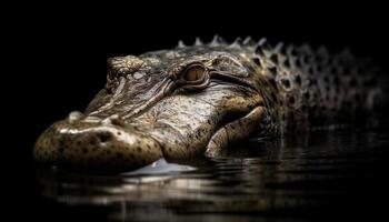 Krokodil Kopf schließen hoch, Zähne ausgesetzt, gefährlich Raubtier im Natur generiert durch ai foto