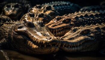 Tier Zähne, Reptil Mund, Krokodil Aggression, Achtung im Natur wild generiert durch ai foto