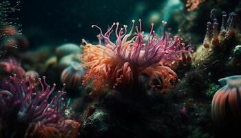 multi farbig Wasser- Leben im ein tropisch Riff, unten das Blau Meer generiert durch ai foto