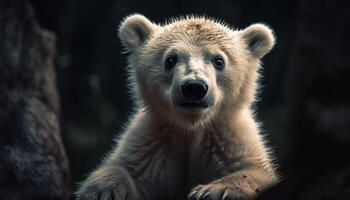 flauschige Panda Sitzung im Natur, suchen beim Kamera mit Nase generiert durch ai foto