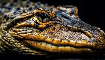 multi farbig Reptil Familie im nass Sumpf, Fokus auf Brille Kaiman generiert durch ai foto