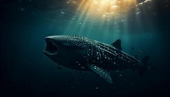 multi farbig Fisch Schwimmen im tief Blau Salzwasser, Achtung unten generiert durch ai foto