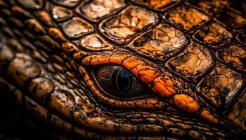 Tier Haut Muster im schließen oben multi farbig Reptil Waage generiert durch ai foto