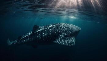 majestätisch Wal Hai Schwimmen im Blau tropisch Salzwasser Riff generiert durch ai foto