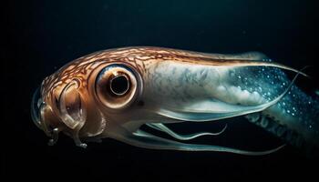 unter Wasser Schönheit Schwimmen Fisch im Bewegung, Fokus auf Vordergrund generiert durch ai foto